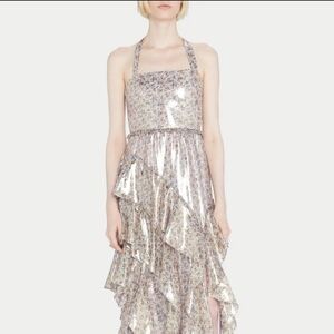 Alice + Olivia Floral Mettalic Ruffled Halter Maxi Dress, Beloved Bud,size 8